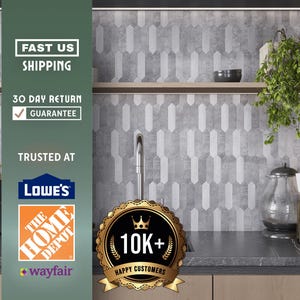 Gray Peel and Stick Tiles – 12x12 Picket Pattern Honed PVC Sheets for Kitchen Backsplash, Bathroom Wall, Accent Wall & Easy DIY Makeover