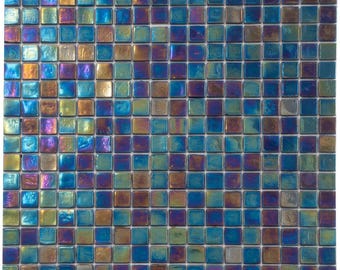 Dark Shimmer Multi Blue 4 x 5 Glossy Uniform Square Glass Mosaic Tile - Sample