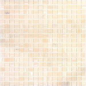 May include: A close-up of a beige mosaic tile sheet. The tiles are small and square, creating a uniform pattern.
