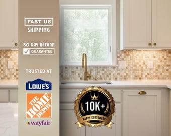 Beige Glossy Glass Mosaic Tile 12x12 Sheet – Square Glass Wall and Floor Tile, Waterproof Kitchen Backsplash Bathroom Shower Patio Fireplace