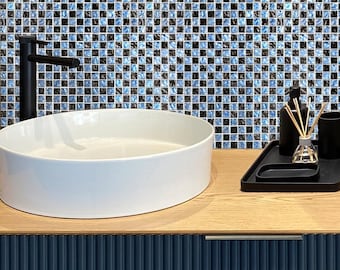 Blue Black 12x12 Glossy Square Glass Mosaic Tile