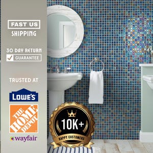 Dark Shimmer Multi Blue Glass Mosaic Tile – 12x12 Glossy Square Sheets for Pool Waterline, Kitchen Backsplash, Shower & Outdoor DIY Project