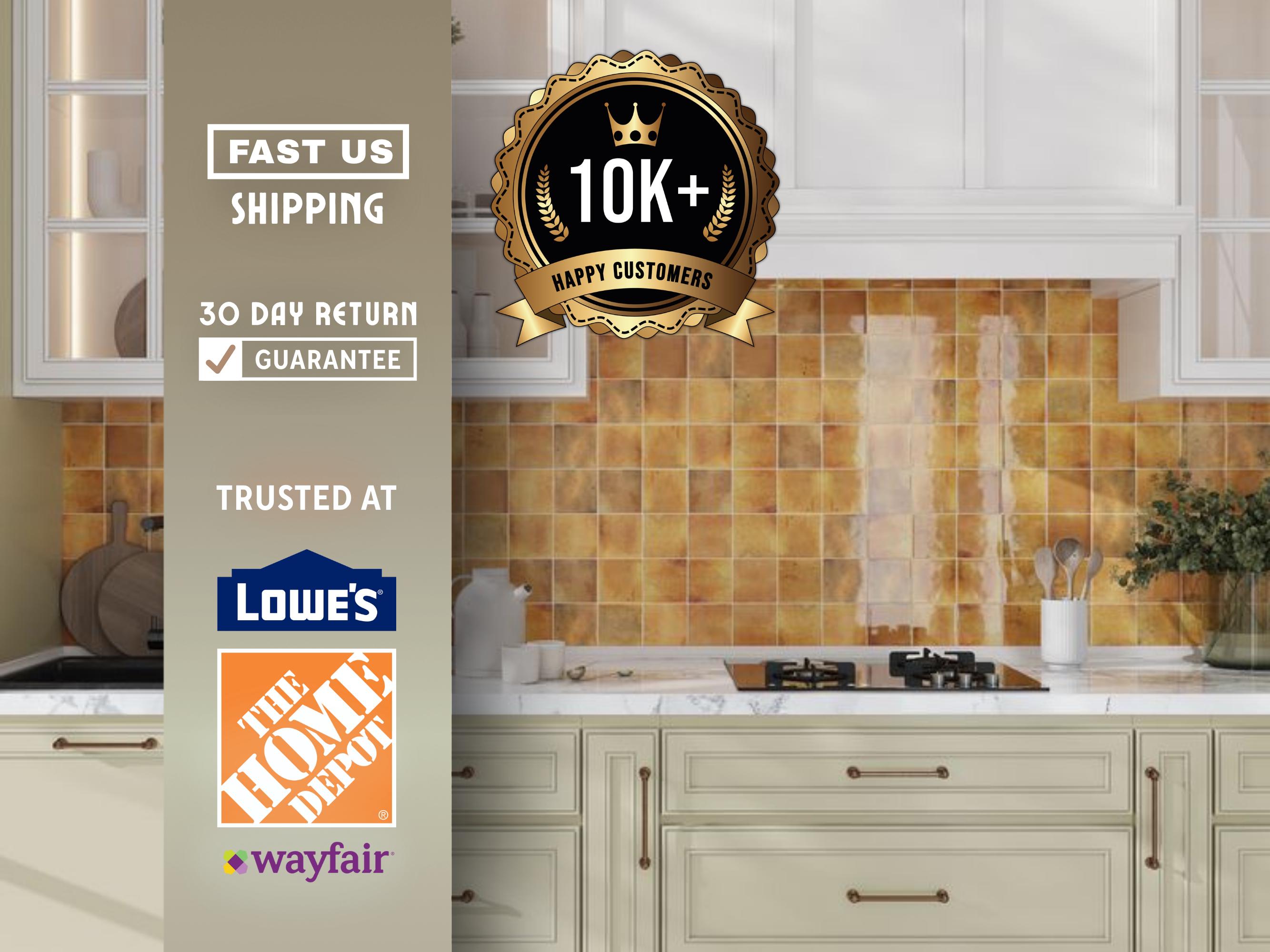 Honey Orange 4x4 Glossy Ceramic Tile Set, 60 Pack of Square Wall