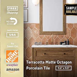 Terracotta 6x12 Matte Octagon Porcelain Tile (20 pack, 7.1 sq ft/case) - Sample option - Copper Backplash Patina Italian Backsplash Vintage