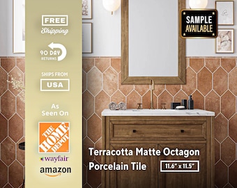 Terracotta 6x12 Matte Octagon Porcelain Tile (20 pack, 7.1 sq ft/case) - Sample option - Copper Backplash Patina Italian Backsplash Vintage