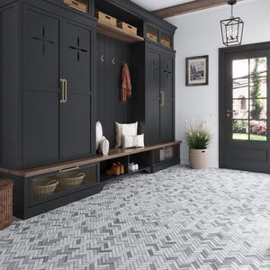Gray 12x12 Polished Herringbone Marble Mosaic Tile