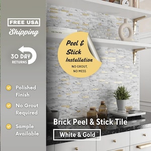 White Gold 4 x 5 Peel & Stick Tile Vintage Backplash Peel and Stick Marble Backsplash for Kitchen,Modern Self Adhesive Removable-WITH SAMPLE