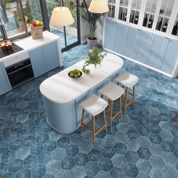Indigo Blue 9x11 Textured Hexagon Porcelain Tile (16 Pack, 8.07 Sq