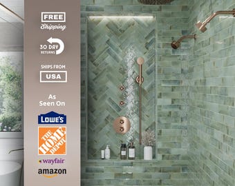 Sage Green Tile Backsplash - 3x8 Glossy Ceramic Tile - Ceramic Tile Backsplash Bathroom Tile -Vintage Boho Shower Backsplash Antique Cottage