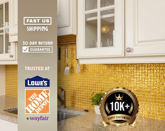 Black And Gold Glass Mosaic Tile, Arabesque Backsplash, Vulcan Mural - UK - View #8