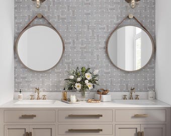 Light Beige with Soft Gray 11x11 Polished Basketweave Marble Mosaic Tile (5 pack, 4.13 sq ft/case)