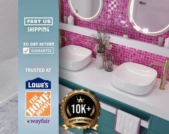 Fuchsia Pink Glass Mosaic Tile 11x11 – Glossy Matte Square Tiles for Kitchen Backsplash, Bathroom Walls, Shower, Patio & Outdoor DIY Decor