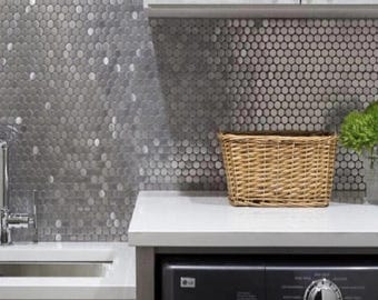 Lead Gray 4 x 5 Polished Penny Round Metal Mosaic Tile - Sample