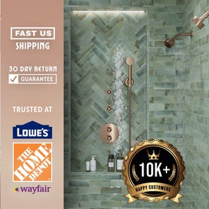 Sage Green Glossy Ceramic Pencil Tile Trim 0.5x8 for Backsplash, Shower, Fireplace, Accent Wall Border (10 Pack, 0.7 sq ft, Wall Only)