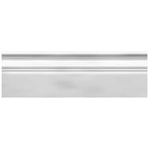 May include: White baseboard molding with a simple, elegant design. The molding has two raised edges and a smooth, flat surface.