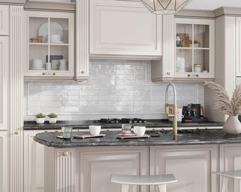 Apollo Tile White Subway Ceramic Tile For Kitchen, Bathroom, And Wall Panel. 2.58 in x 8 in (5.38 sq ft/case)