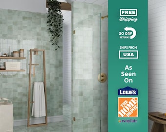 4x4 Vintage Tea Green Tile Backsplash -Antique Decorative Tile Glossy Ceramic Tile Backsplash Boho Shower Backsplash Bathroom - with SAMPLE