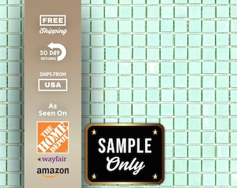 Light Blue Green Glass Mosaic Tile Sample – 4x5 Swatch for Bathroom Tile Wall, Kitchen Backsplash, Shower Tile, or DIY Floor Tile Project
