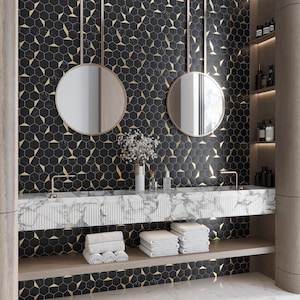 Black Gold 4 x 5 Honed Hexagon PVC Peel & Stick Tile - Sample