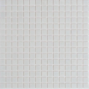 May include: White glass mosaic tiles with a square shape. The tiles are arranged in a grid pattern.