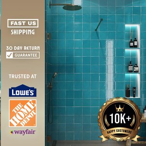 Turquoise Blue 6x6 Glossy Porcelain Tile Set – Square Wall Tiles for Bathroom Shower, Spa-Inspired Vanity Backsplash or Bold Accent Decor