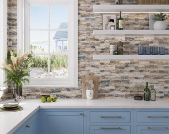 Blue Beige 12x12 Matte Brick Recycled Glass Mosaic Tile (10 pack, 9.18 sq ft/case) - Sample