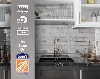 Vintage Glass Backsplash for Kitchen, Bathroom, Stove, Oven - Luxury Glass Tile Backsplashes for Sink - Minimalist Tiles Subway Tile Silver