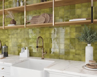 Olive Green 4x4 Glossy Square Ceramic Tile - Sample