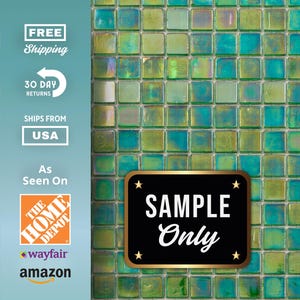 Emerald Green 4 x 5  Glossy Square Glass Mosaic Tile - WITH SAMPLE - Unique Backsplash,Cottage Kitchen Bathroom