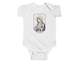Ave Maria Onesie - Virgin Mary Illustration Infant Bodysuit | Religious Baby Onesie