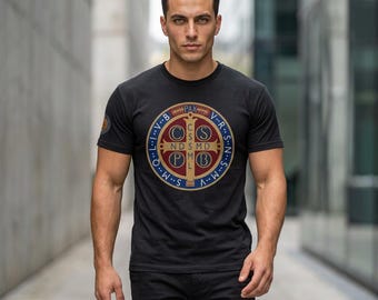 聖ベネディクトメダルTシャツ｜キリスト教メダル、宗教サークルデザイン