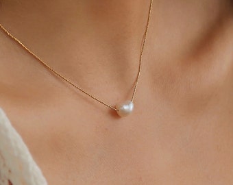 Dainty Pearl Necklace, Natural Freshwater Baroque Pearl Choker, Gold Filled Pearl Necklace, Minimalist Bridesmaid Jewelry Gift, Gift for her