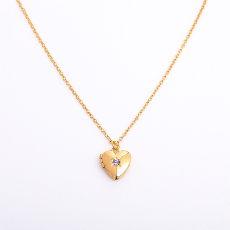 Heart Locket Birthstone Necklace, Gold gemstone Locket, Personalized Engraved Necklace, Photo Locket Necklace for Her, Keepsake Jewelry image 8
