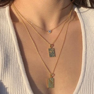 18K Gold Plated Tarot Card Necklace, Astrology Tarot Necklace, Engraved Tarot Card Necklace, Moon, Sun, Heart, Star, Strength Witchy Jewelry image 6