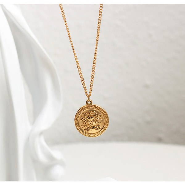 Gold Medusa Necklace, Snake Necklace, Gold Pendant Necklace, Medusa Jewelry, Celestial Necklace, Greek Mythology, Coin Necklace, Medallion