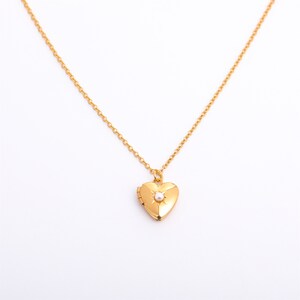 Heart Locket Birthstone Necklace, Gold gemstone Locket, Personalized Engraved Necklace, Photo Locket Necklace for Her, Keepsake Jewelry image 7