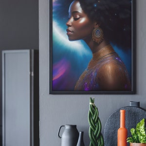 African American Wall Art - Black Women Mystic Purple Canvas - Cultural Home Decor for Living Room, Bedroom