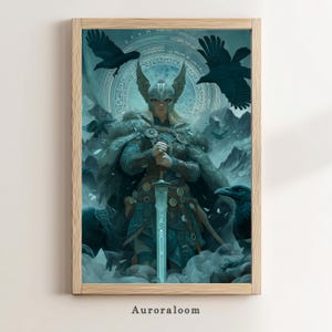Norse Valkyrie Wall Art | Viking Mythology Print | Celestial Warrior Fantasy Decor | Knightcore Fantasy Art | Castlecore | Digital Download