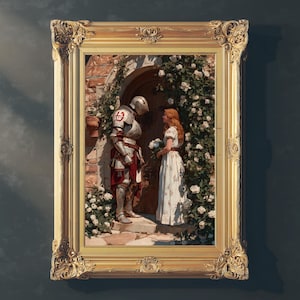 Medieval Knight & Maiden Romance Print | Pre-Raphaelite Fantasy Art | Chivalry and Fantasy Wall Art | Medieval Love Scene | Knightcore Decor