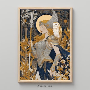 Athena Goddess Art Print | Nouveau Wall Art | Greek Goddess of War | Greek Mythology | Divine Feminine | Goddess Complex | Warrior Decor