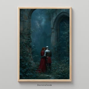 Romantic Knight and Lady Fantasy Art | Fairytale Love Art Poster | Chivalry and Fantasy Wall Art | Medieval Love Scene | Knightcore Decor