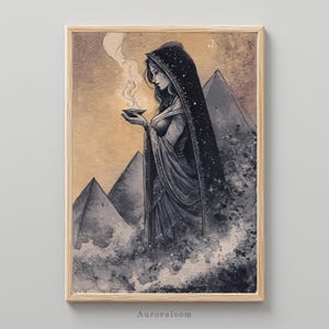 Nephthys Goddess Art Print | Egyptian Goddess of Mourning and Night | Egyptian Mythology | Twilight Wall Art | Divine Feminine Decor