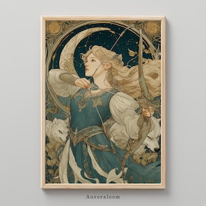 Artemis Greek Goddess Art Print | Nouveau Print | Greek Goddess of Hunting | Greek Mythology | Divine Feminine Art | Goddess Complex
