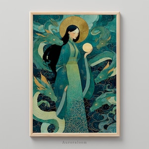 Longmu Goddess Art Print | Mother of Dragons | Chinese Mythology Wall Art | Divine Feminine Art Home Decor | Digital Download