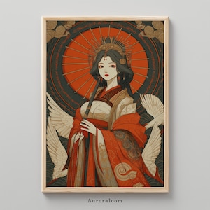Amaterasu Japanese Sun Goddess Art Print | Fantasy Mythology Print | Rising Sun Shinto Deity | Divine Feminine | Goddess Decor