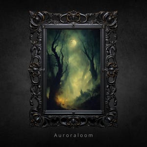 Moody Gothic Forest Art Print | Vintage Oil Painting Wall Decor | Dark Horror Atmosphere | Instant Download