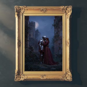 Romantic Knight and Lady Fantasy Art | Fairytale Love Art Poster | Chivalry and Fantasy Wall Art | Medieval Love Scene | Knightcore Decor