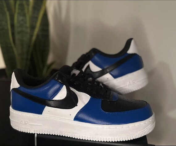 blue black and white air force ones