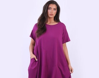 Women Cotton Midi Dress,Ladies One Size Dress,Made in Italy Clothing