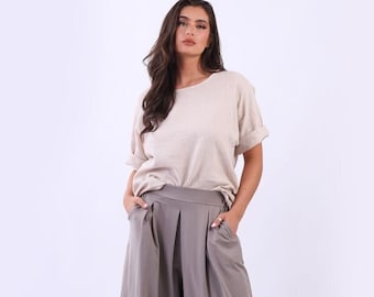 Pantalón ancho de algodón Made In Italy para mujer